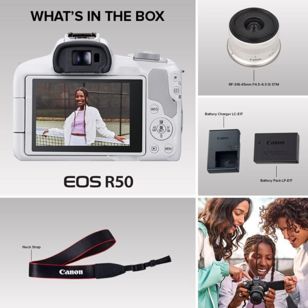 Capture Every Moment: The Canon EOS R50 Mirrorless Camera Kit with Versatile RF-S18-45mm Lens in Stunning White - Image 9