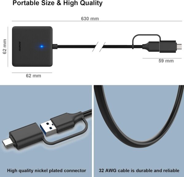Memory Card Reader, BENFEI 4in1 USB 3.0 and USB-C to SD Micro SD MS CF Card Reader Adapter, 4 Cards Simultaneously Read and Write, Compatible with iPhone 15 Series, MacBook Pro/Air 2023, and More - Image 7