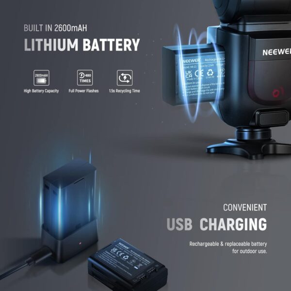 NEEWER Z1-C TTL Round Head Flash Speedlite for Canon DSLR Cameras, 76Ws 2.4G 1/8000s HSS Speedlight, 10 Levels LED Modeling Lamp, 2600mAh Lithium Battery, 480 Full Power Shots, Recycle in 1.5s Flash - Image 6