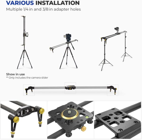Elevate Your Filmmaking: LimoStudio's Enhanced 31.5" Carbon Fiber Camera Slider with Versatile Dolly Track and Precision Stabilizer - Image 3