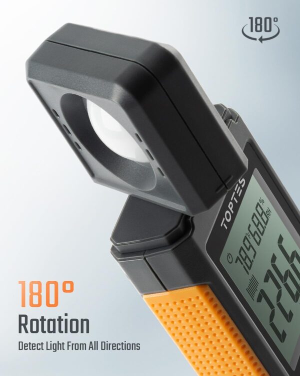 TS-710 Light Meter, Lux/Foot Candles Meter with 180º Rotating Sensor, 0.1~200,000 Lux Range, Large Backlit Display, Light Meter for Plants, Car Headlights, Home & Office LEDs (Includes Battery) - Image 2