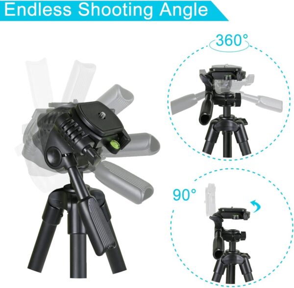 Endurax 60'' Camera Tripod Camera Stand for Canon Rebel Eos Nikon DSLR, Travel Tripods for Phone Tablet with Remote Black - Image 3