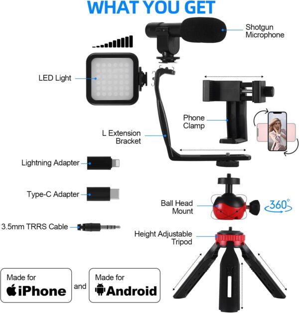 Ultimate Vlogging Essentials: YJY YouTube Kit for iPhone & Android with Tripod, LED Light, and Microphone! - Image 2