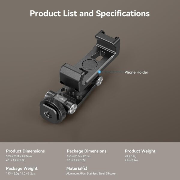 SMALLRIG Universal Metal Phone Support with Cold Shoe Mount, Smartphone Holder Adapter Support Free Adjustment Joints, Phone Tripod Mount for iPhone 16 15 14, for Samsung Galaxy etc. - 4382 - Image 8
