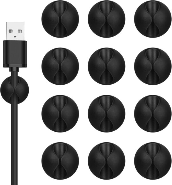 Tidy Up with Style: 12-Pack Black Adhesive Cable Clips for Clutter-Free Charging and Organizing!