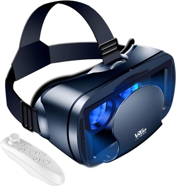 VR Headset, 3D VR Glasses Virtual Reality Goggles Anti-Blue Light for iPhone & Android Compatible 5.0-7.0 inch, Adjustable 3D Glasses Headset Helmets with Controller, for Movies,TV & Video Games