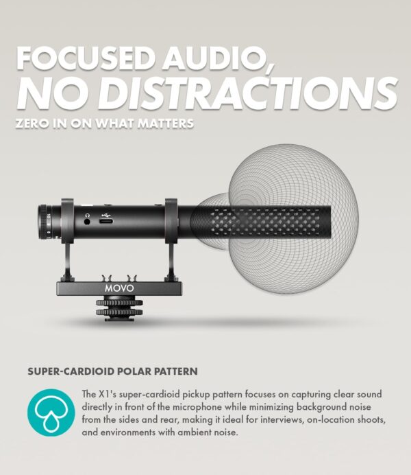 Unleash Superior Sound: Movo X1 Pro Shotgun Microphone for DSLR, Smartphones, and Computers - Complete Kit with Advanced Controls and Tripod! - Image 6