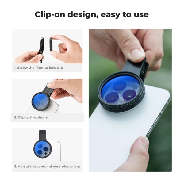 K&F Concept 52mm Clip-on CPL Phone Camera Lens Filter Kit, Circular Polarizer Polarizing Filter Compatible with iPhone 15 14 13 12 11 - Image 6