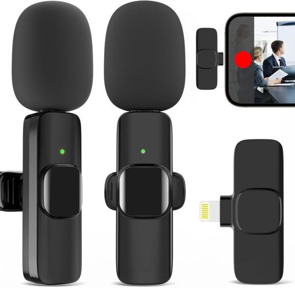 Dual Wireless Lavalier Mics for iPhone: Effortless Plug-and-Play Audio for Vlogs, Interviews, and TikTok Magic!