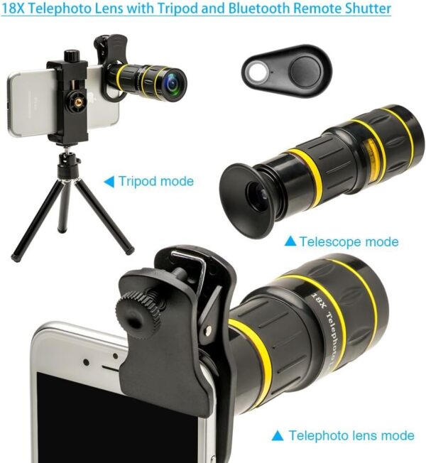 Ultimate 6-in-1 Clip-On Lens Bundle: Elevate Your Smartphone Photography with 18x Zoom and Tripod! - Image 2