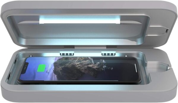 PhoneSoap Wireless UV Phone Sanitizer & Universal Phone Charger Box with Qi Charging | Patented & Clinically Proven 360-Degree UV-C Light Sanitizer | Disinfects and Charges All Phones (Gunmetal Grey)