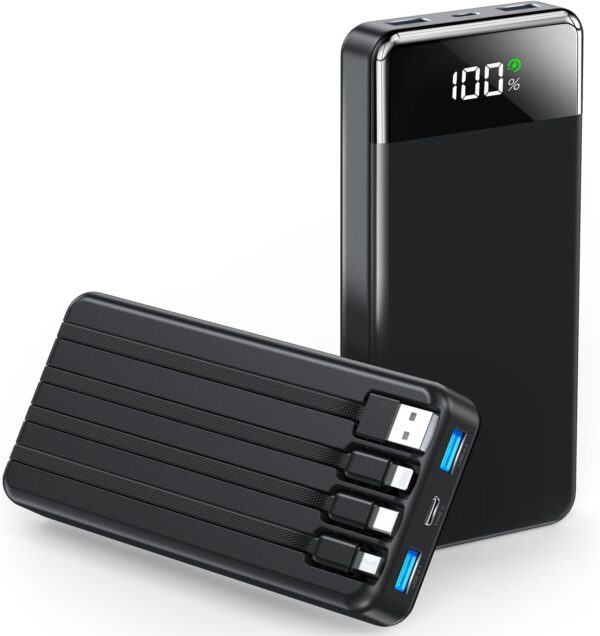 SABANI Portable Charger 35000mAh Power Bank - Portable Battery with 4 Built in Cables, 22.5W Fast Charging Battery Pack Compatible with iPhone 16 15 14 13 Samsung Android Phone etc (1 Pack, Black)