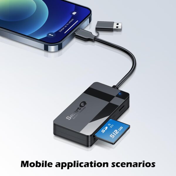 SD Card Reader, Memory Card Reader 4 in 1 USB C USB 3.0 Dual Connector Adapter Simultaneously Read SD MS CF TF Cards Supports Micro SD/Micro. Compatible with desktops, Tablets, and USB-C Smartphones - Image 5