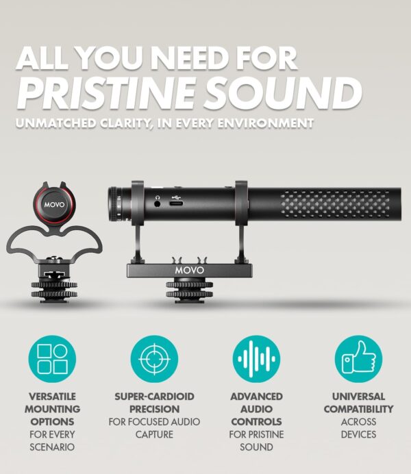 Unleash Superior Sound: Movo X1 Pro Shotgun Microphone for DSLR, Smartphones, and Computers - Complete Kit with Advanced Controls and Tripod! - Image 2