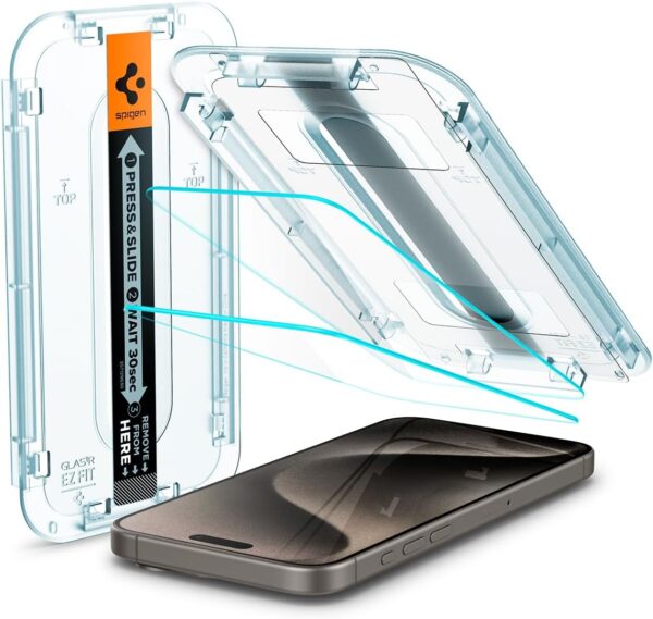 Spigen Tempered Glass Screen Protector [GlasTR EZ FIT] designed for iPhone 15 Pro Max [Case Friendly] - 2 Pack
