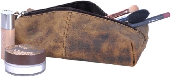 KomalC Genuine Buffalo Leather Zip-Lock Cosmetic & Pencil Pouch – Versatile Makeup and Stationery Case - Image 4