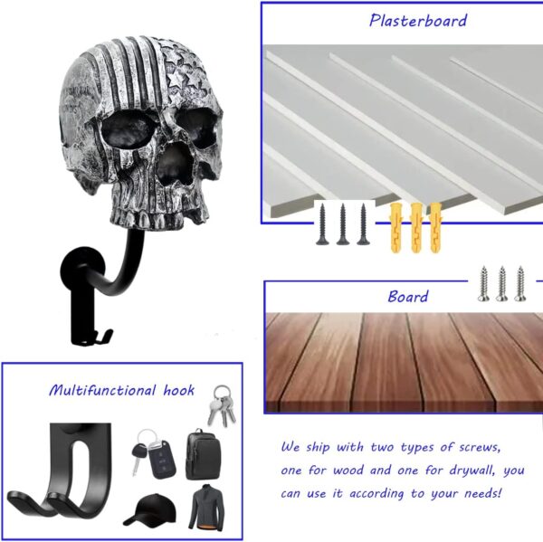 Helmet Holder,Skull Helmet Holder Wall Mount Helmet Rack with 2 Hooks Helmet Hanger for Coats,Caps,Baseballs,Rugby Helmet,Motorcycle Accessories - Image 7