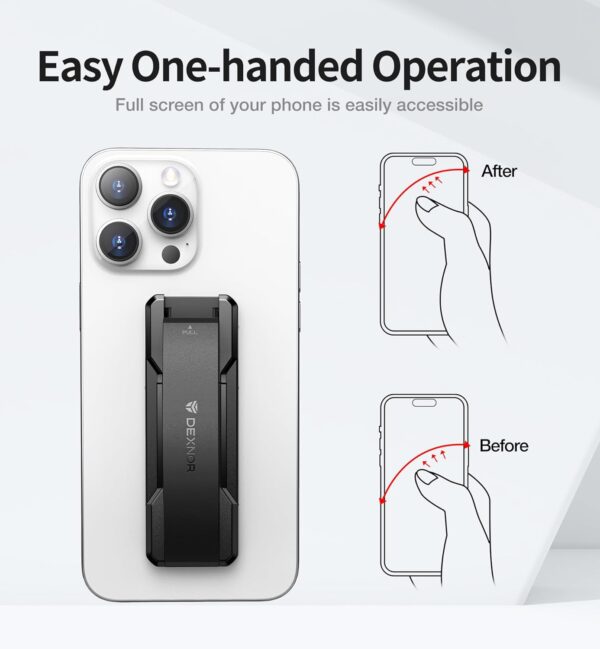 Dexnor New Upgrade Phone Grip, Phone Holder for Hand [2-in-1] Phone Strap with Kickstand Phone Finger Holder Compatible with Most iPhone Samsung Phone Case, Black - Image 4