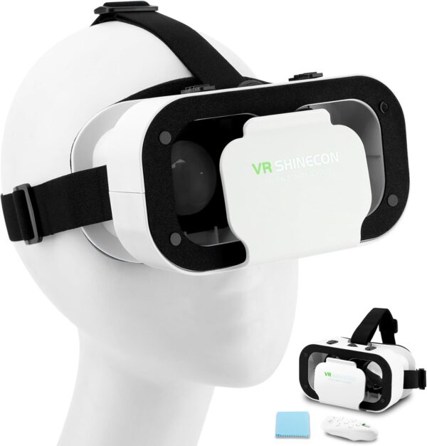 V5 VR Headset for Phone,3D Glasses Headset Helmets Virtual Reality Headset with Bluetooth Controller,Adjustable Pupil Distance VR Goggles for Movies Games,4.7-6“ Screen - Image 2
