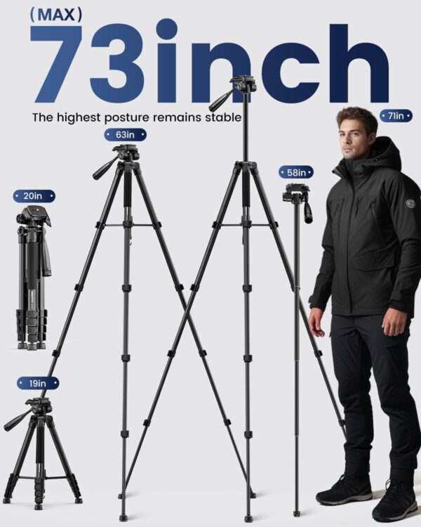 "Versatile 73" Aluminum Tripod & Monopod Combo: The Ultimate Support for Your Mirrorless, DSLR, GoPro, and Phone Adventures!" - Image 3