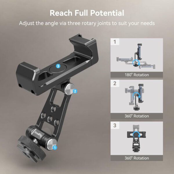 SMALLRIG Universal Metal Phone Support with Cold Shoe Mount, Smartphone Holder Adapter Support Free Adjustment Joints, Phone Tripod Mount for iPhone 16 15 14, for Samsung Galaxy etc. - 4382 - Image 5