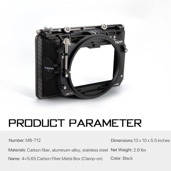 Tilta Matte Box for Studio Cinema Cameras, 3 Pcs 4x5.65 Filter Frame with 5 Lens Adapter Rings (134/114/110/95/80mm) Carbon Fiber Top Flag 5 Pcs Front Matte 15mm Rod Adapter MB-T12 - Image 4