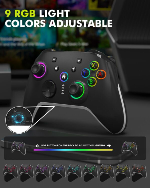 Bcofo Wireless Mobile Gaming Controller for iPhone/Android/Switch/Laptop, Wired Control for PC/Steam, Programmable Game Gamepad with Phone Clip for Gamer, with RGB Lighting Effect/Turbo/Vibration/6-Axis Gyro - Image 4