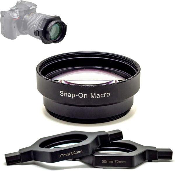 FotoZ HD Snap-on Macro Lens with 37-52mm & 55-72mm Universal Adapter for Telephoto Lenses, Compatible with Most Canon Sony Nikon Camera, 37 40.5 43 46 49 52 55 58 62 67 72mm Snap-on Macro Lens