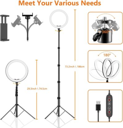 Illuminate Your Moments: The 12" PEYOU Selfie Ring Light with 73" Tripod – 38 Color Modes and 3-in-1 Dimmable Magic for Makeup, TikTok, and YouTube! - 이미지 5