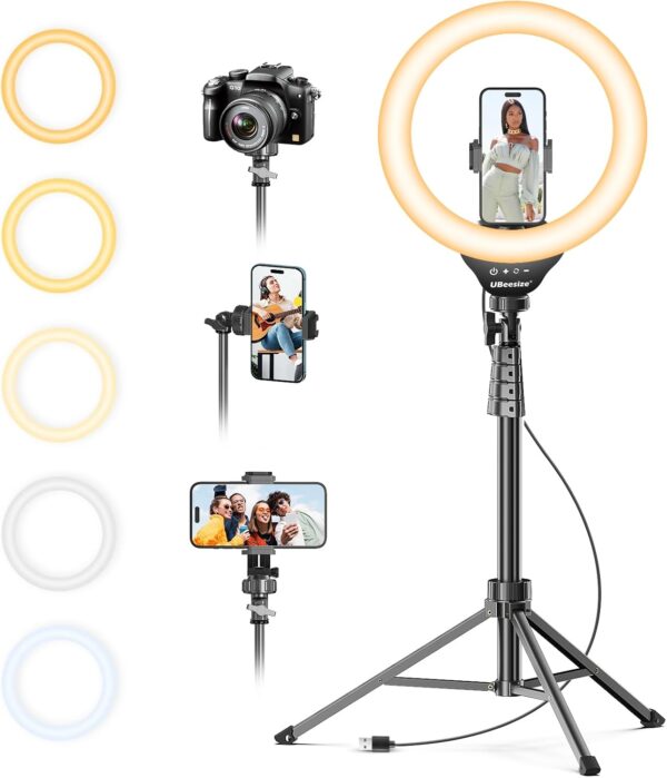Illuminate Your Content: UBeesize 12’’ Selfie Ring Light & 62’’ Tripod for Stunning Video Creation!