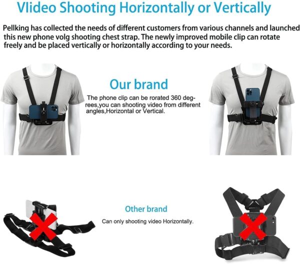 PellKing Mobile Phone Chest Mount Harness Strap Holder Cell Phone Clip Action Camera POV for Samsung iPhone Plus etc - Image 5