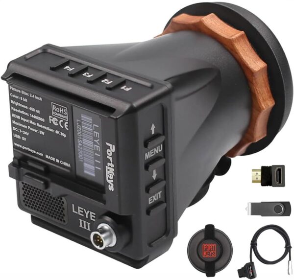 Portkeys LEYE III 4K 30P HDMI Electronic Viewfinder 3D LUT LCD Monitor 2.4 Inch Screen LCD EVF(Adjustable +8D~-3D) Customized Peaking Range and Use E6 Battery