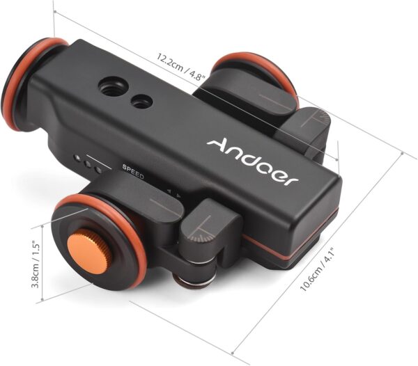 Andoer Camera Dolly with Phone Holder, Scale Indication, 3 Speeds Motorized Dolly Car with Remote Control - Compatible with iPhone, DSLR, Camcorder, Gopro, Insta, Android Smartphone - Image 2