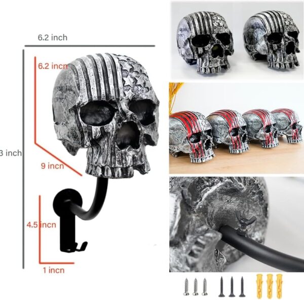 Helmet Holder,Skull Helmet Holder Wall Mount Helmet Rack with 2 Hooks Helmet Hanger for Coats,Caps,Baseballs,Rugby Helmet,Motorcycle Accessories - Image 2