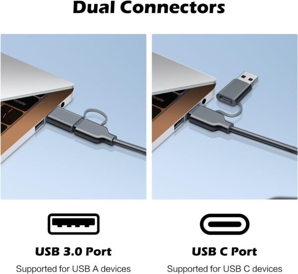 SD Card Reader, Memory Card Reader 4 in 1 USB C USB 3.0 Dual Connector Adapter Simultaneously Read SD MS CF TF Cards Supports Micro SD/Micro. Compatible with desktops, Tablets, and USB-C Smartphones - Image 4