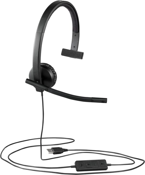 Logitech H570e Wired Headset, Mono Headphones with Noise-Cancelling Microphone, USB, In-Line Controls with Mute Button, Indicator LED, PC/Mac/Laptop - Black - Image 3