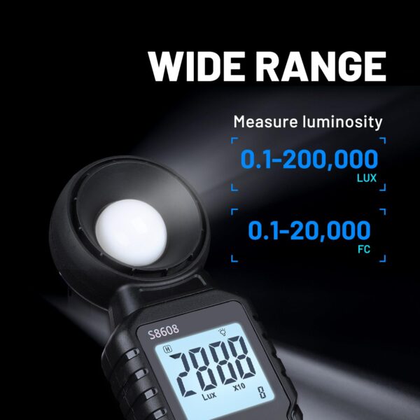 Mcbazel Digital Illuminance Light Meter, Photometer Light Intensity Sense Tester with LCD Display,Lux Meter Range up to 200,000 Lux for Grow Plants/Photography/Indoor/Garden - Image 3