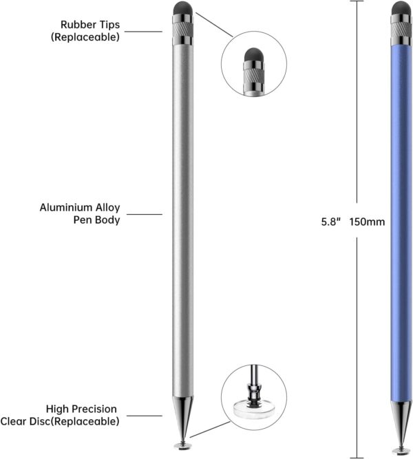 Stylus (5 Pcs), 2-in-1 Stylus Pen for Touch Screen, High Precision and Sensitivity, Suitable for iPhone/ipad/Android Tablets, Compatible with All Touch Screens (Black/White/Blue/Rose Gold/Silver) - Image 2