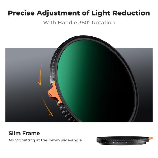 K&F Concept 77mm Variable ND Lens Filter ND3-ND1000 (1.5-10 Stops) Putter Adjustable HD Neutral Density Filter with 28 Multi-Layer Coatings for Camera Lens (Nano-X Series) - Image 4