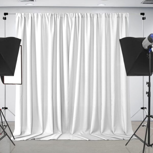 Joydeco White Curtains Backdrop for Wedding Parties, Photo Backdrop Curtains for Wedding Decorations Birthday, Wrinkle Free Polyester 5ft x 10ft Fabric Drape 2 Panels with Rod Pockets - Image 3
