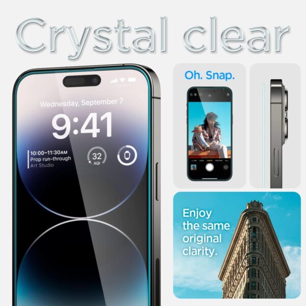 Spigen Tempered Glass Screen Protector [GlasTR EZ FIT] designed for iPhone 14 Pro [Case Friendly] - Sensor Protection / 2 Pack - Image 6