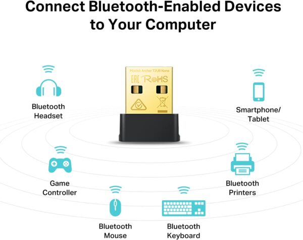 TP-Link Nano 2-in-1 USB Bluetooth WIFi Adapter AC600(Archer T2UB Nano)- Bluetooth 4.2 with 2.4G/5G Dual Band Wireless Network Adapter for Desktop PC, WPA3, Supports Windows 11,10, 8.1,8, 7 - Image 3