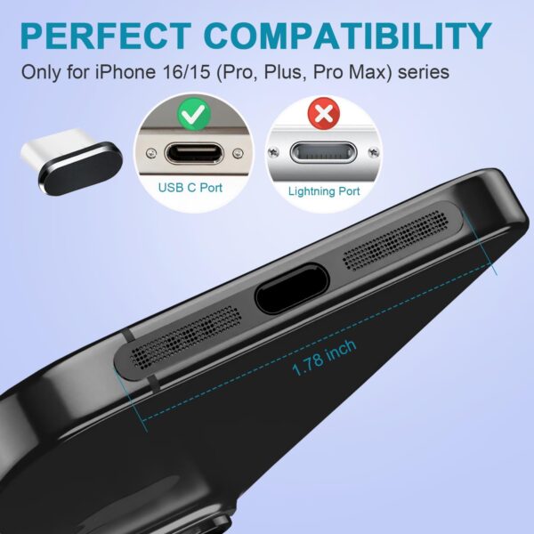 Ultimate USB-C Dust Protection: 4-Pack Charging Port Covers for iPhone 15 & 16 Series (Black) - Image 5