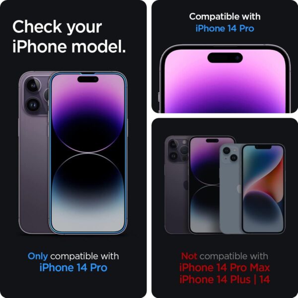 Spigen Tempered Glass Screen Protector [GlasTR EZ FIT] designed for iPhone 14 Pro [Case Friendly] - Sensor Protection / 2 Pack - Image 4