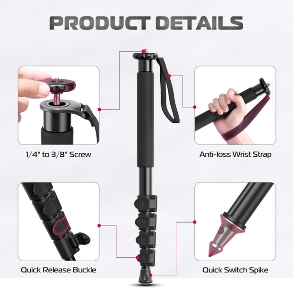 ULANZI TB12 61-Inch Camera Monopod - Portable Monopod Photography Stick with 5-Section Height, Aluminum Compact Travel Tripod & Monopod for Camera Canon, Nikon, Sony Mirrorless, DSLR, Easy to Carry - Image 6