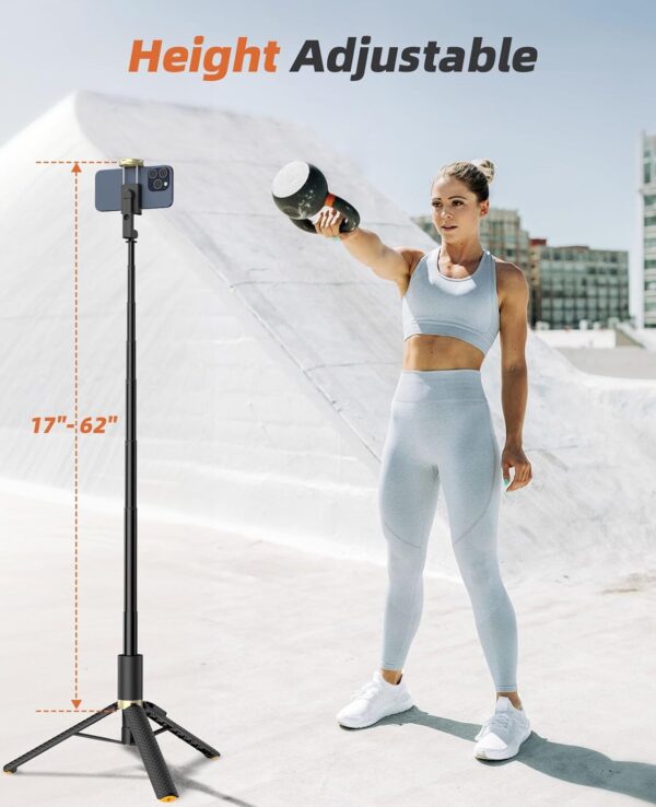 62" Phone Tripod & Selfie Stick, Tripod for iPhone with Remote, All-in-1 Cell Phone Stand, Portable, Lightweight Extendable for Selfies Video Recording Vlog, Compatible with iPhone Android - Image 2