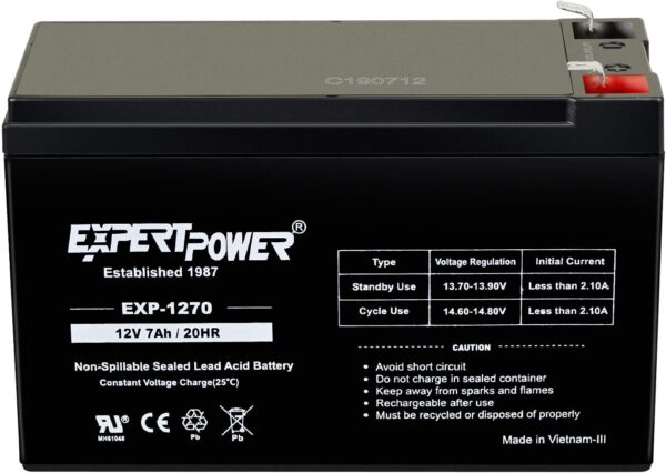 ExpertPower Standard 12V 7AH Rechargeable SLA Battery, (EXP1270-2) - Image 2