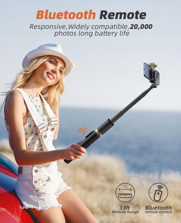 62" Phone Tripod & Selfie Stick, Tripod for iPhone with Remote, All-in-1 Cell Phone Stand, Portable, Lightweight Extendable for Selfies Video Recording Vlog, Compatible with iPhone Android - Image 3