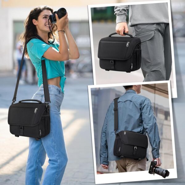 RAINSMORE Camera Bag, DSLR/SLR/Mirrorless Camera Case with Tripod Holder Waterproof Camera Sling Bag Crossbody Camera Bags for Photographers with Rain Cover for Canon/Nikon/Sony/Fuji, Black - Image 7