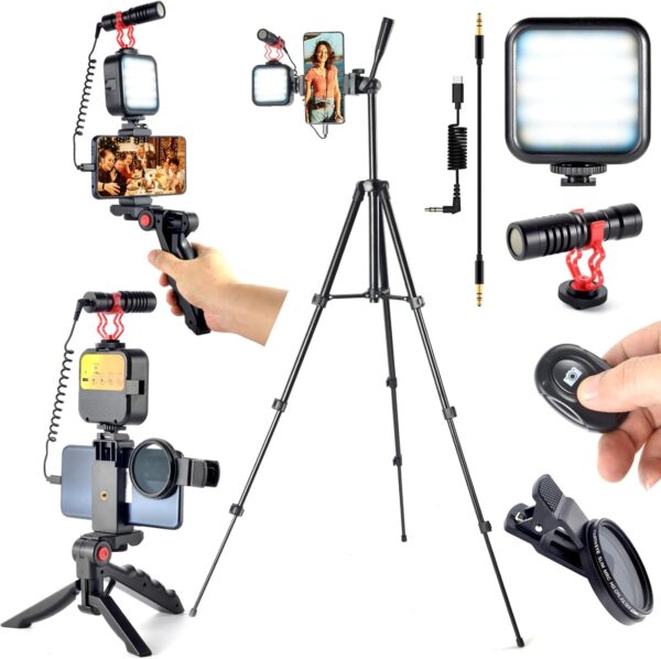 YouTube Starter Kit,Vlogging Kit for iPhone 15 Android Phone,Content Creator Kit for Blogger Vlogging Camera Kit with MicrophoneLED lightCPL lensRemote Control - Image 7